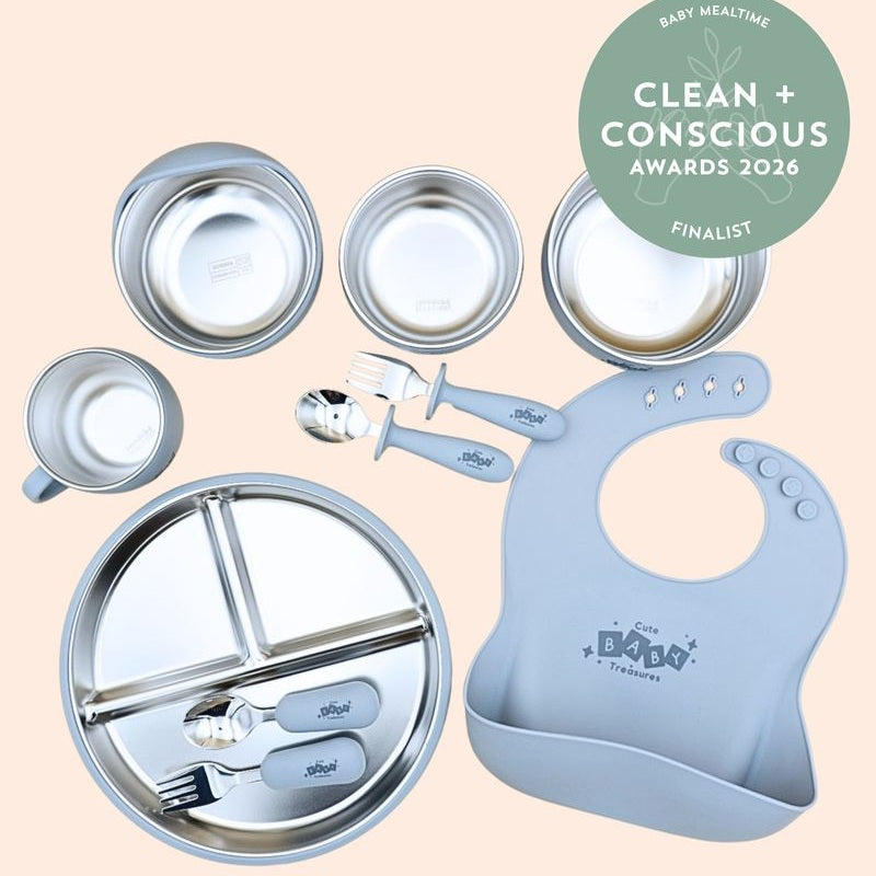 10pcs Stainless Steel Feeding Set With 23cm Plate - Cute Baby Treasures