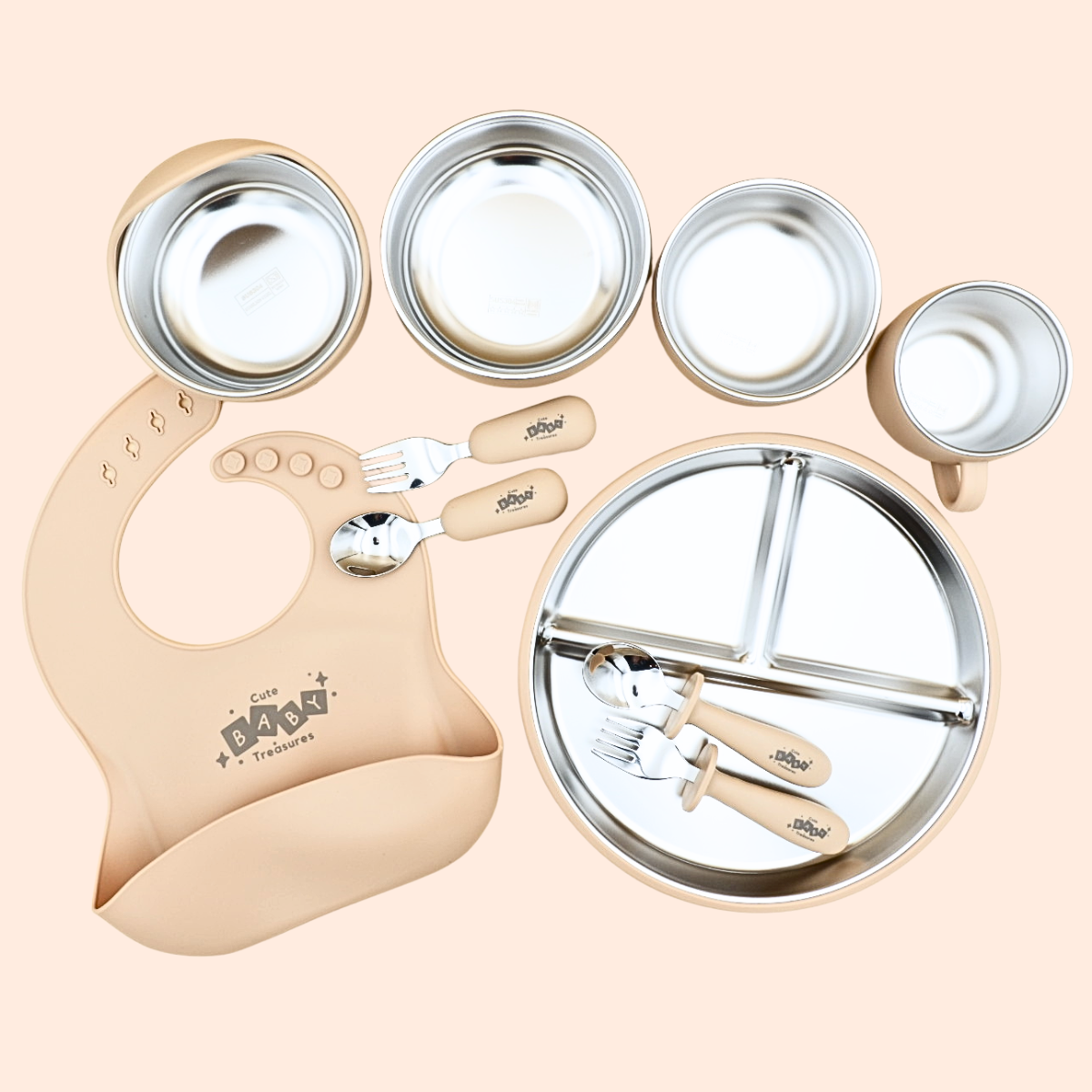 10pcs Stainless Steel Feeding Set With 23cm Plate
