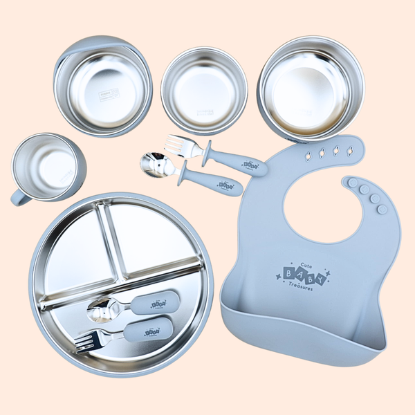 10pcs Stainless Steel Feeding Set With 23cm Plate