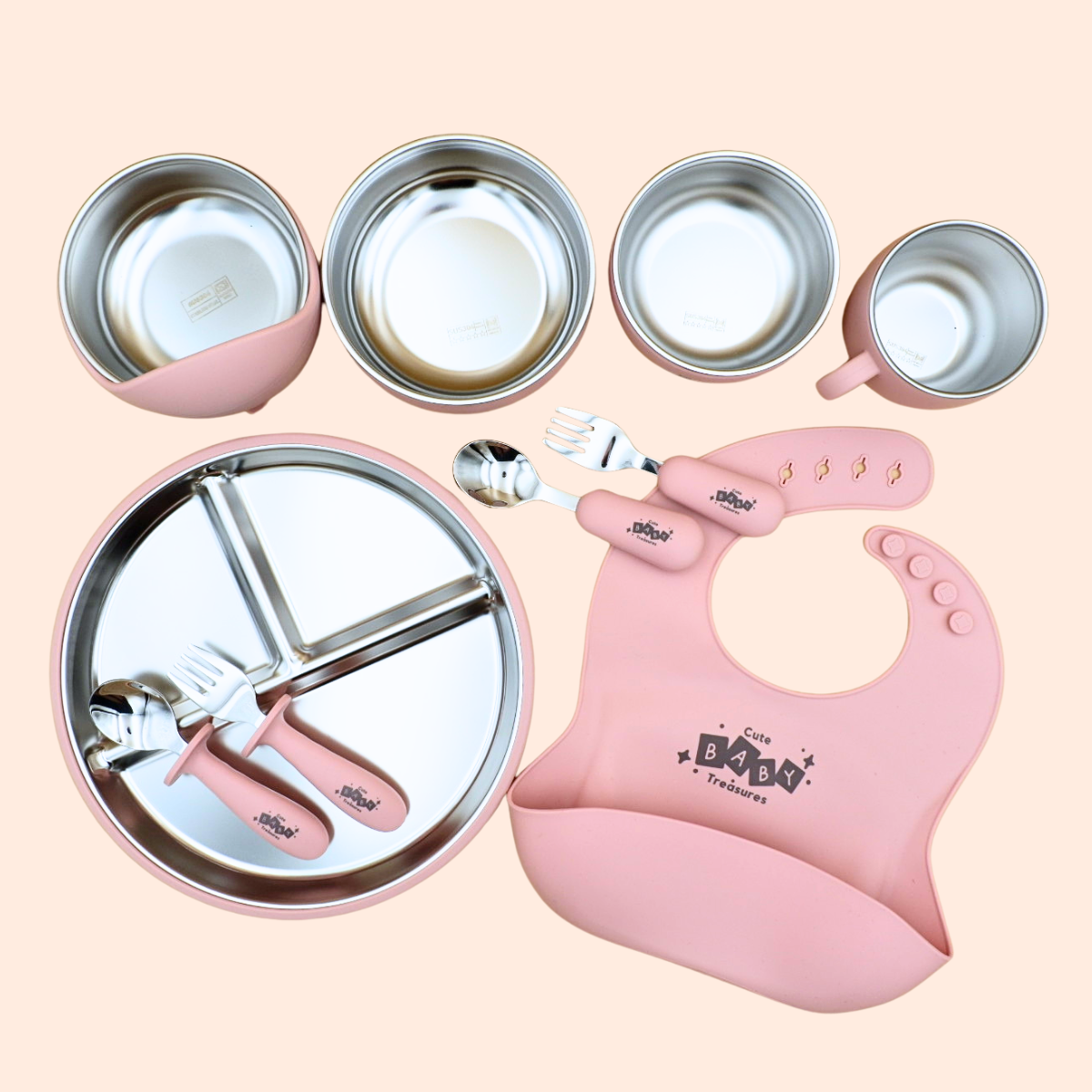 10pcs Stainless Steel Feeding Set With 23cm Plate