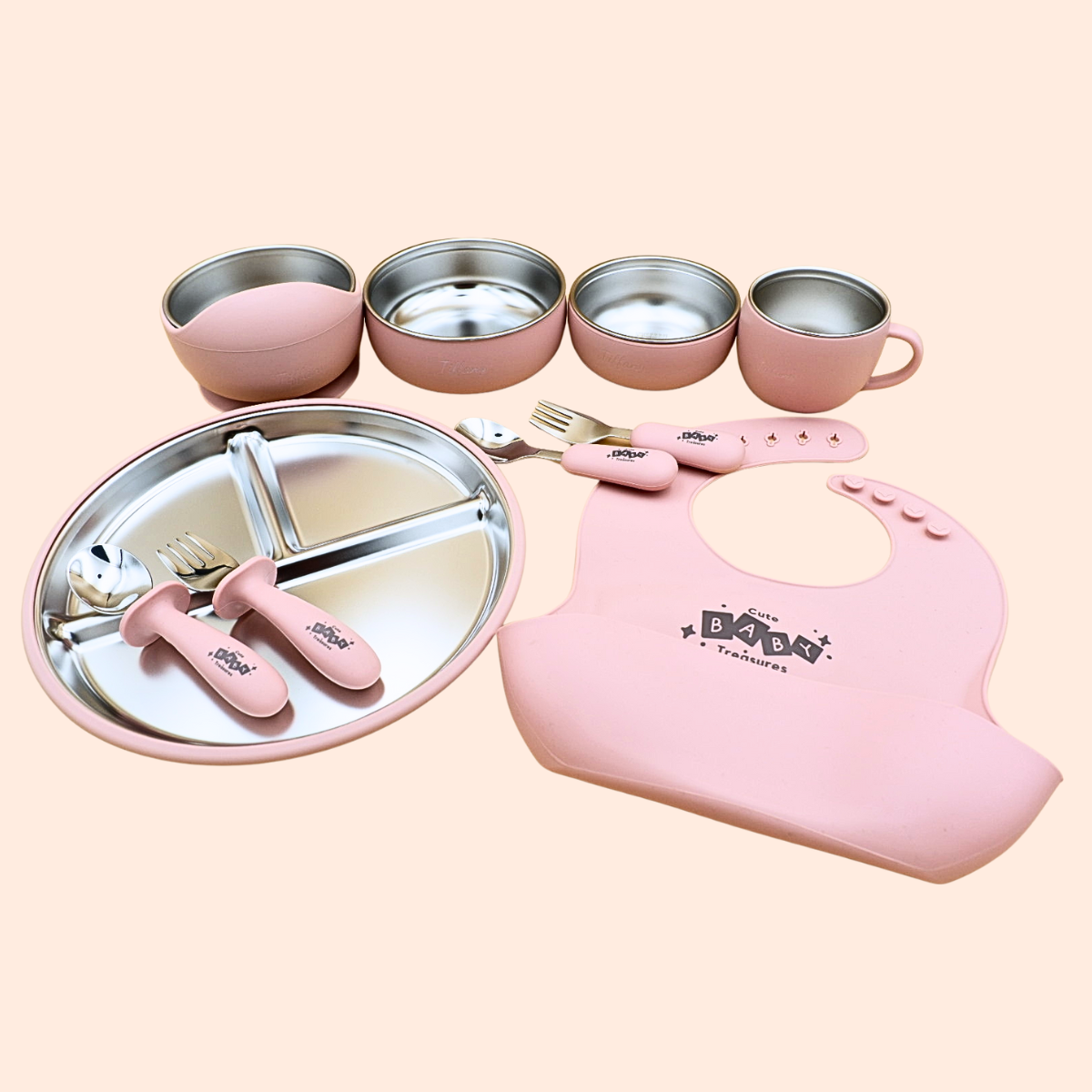 10pcs Stainless Steel Feeding Set With 23cm Plate
