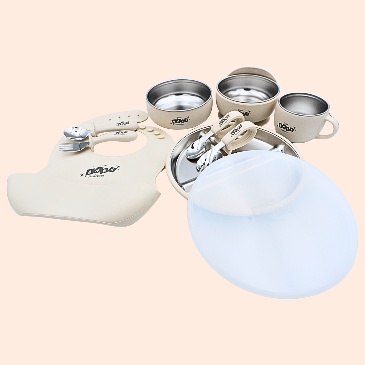 10pcs Stainless Steel Feeding Set With Lid (20cm Plate)