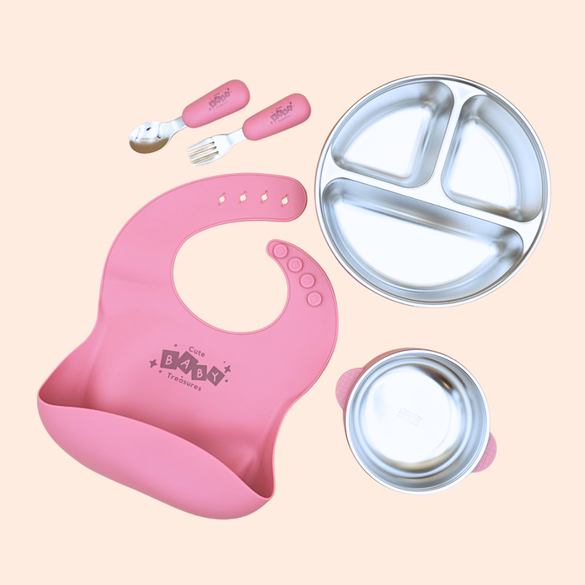 5pcs Stainless Steel Feeding Set With Deep Plate