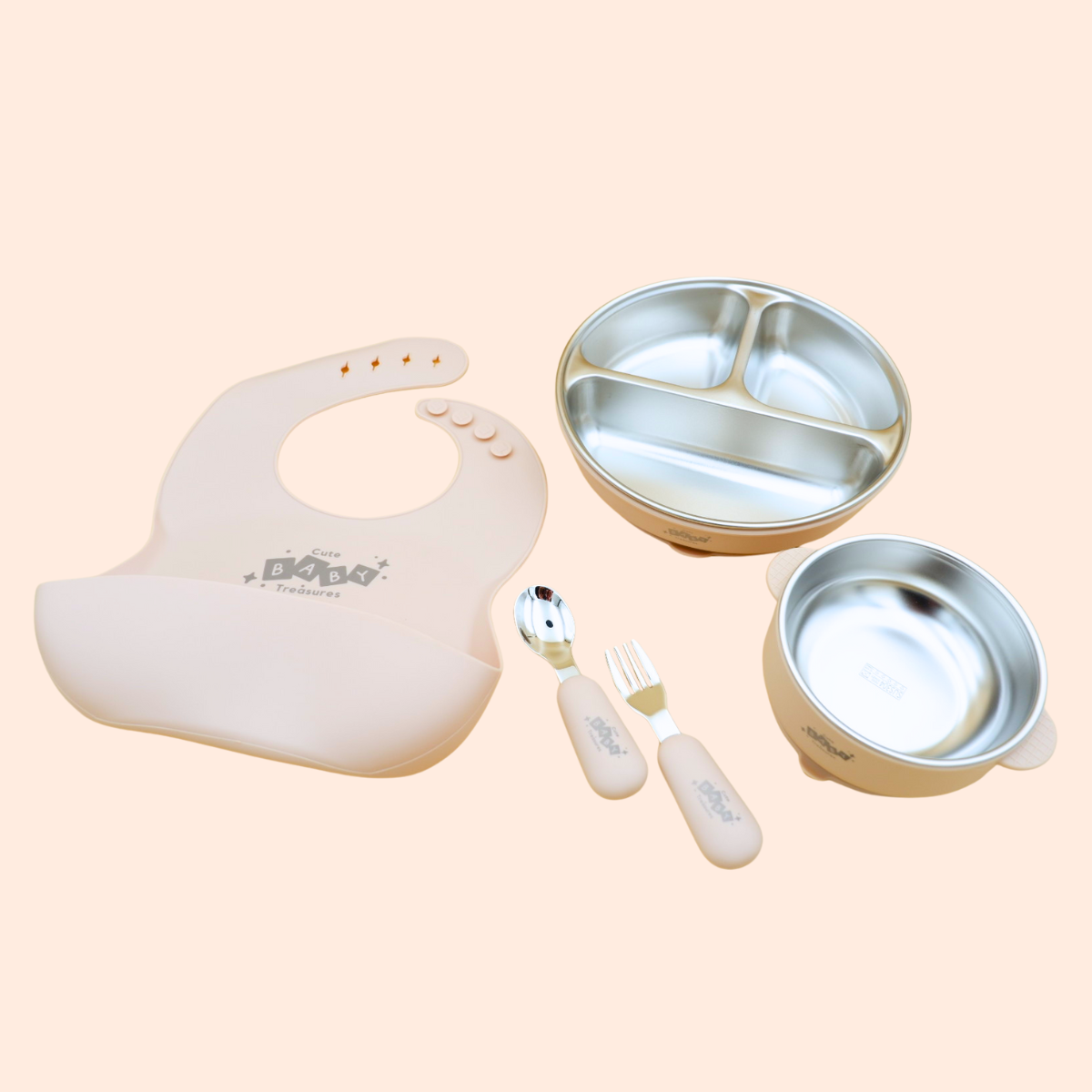 5pcs Stainless Steel Feeding Set With Deep Plate