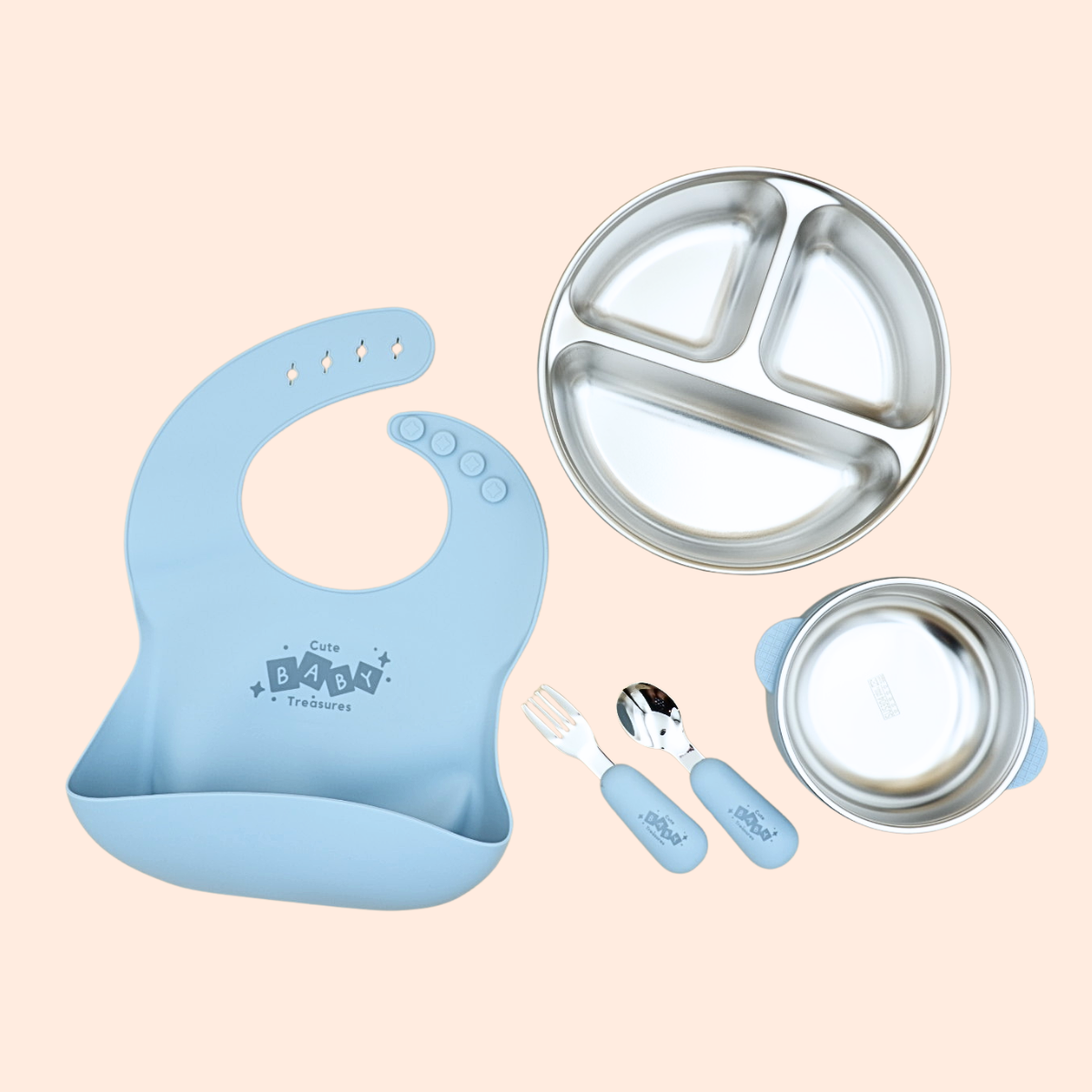 5pcs Stainless Steel Feeding Set With Deep Plate