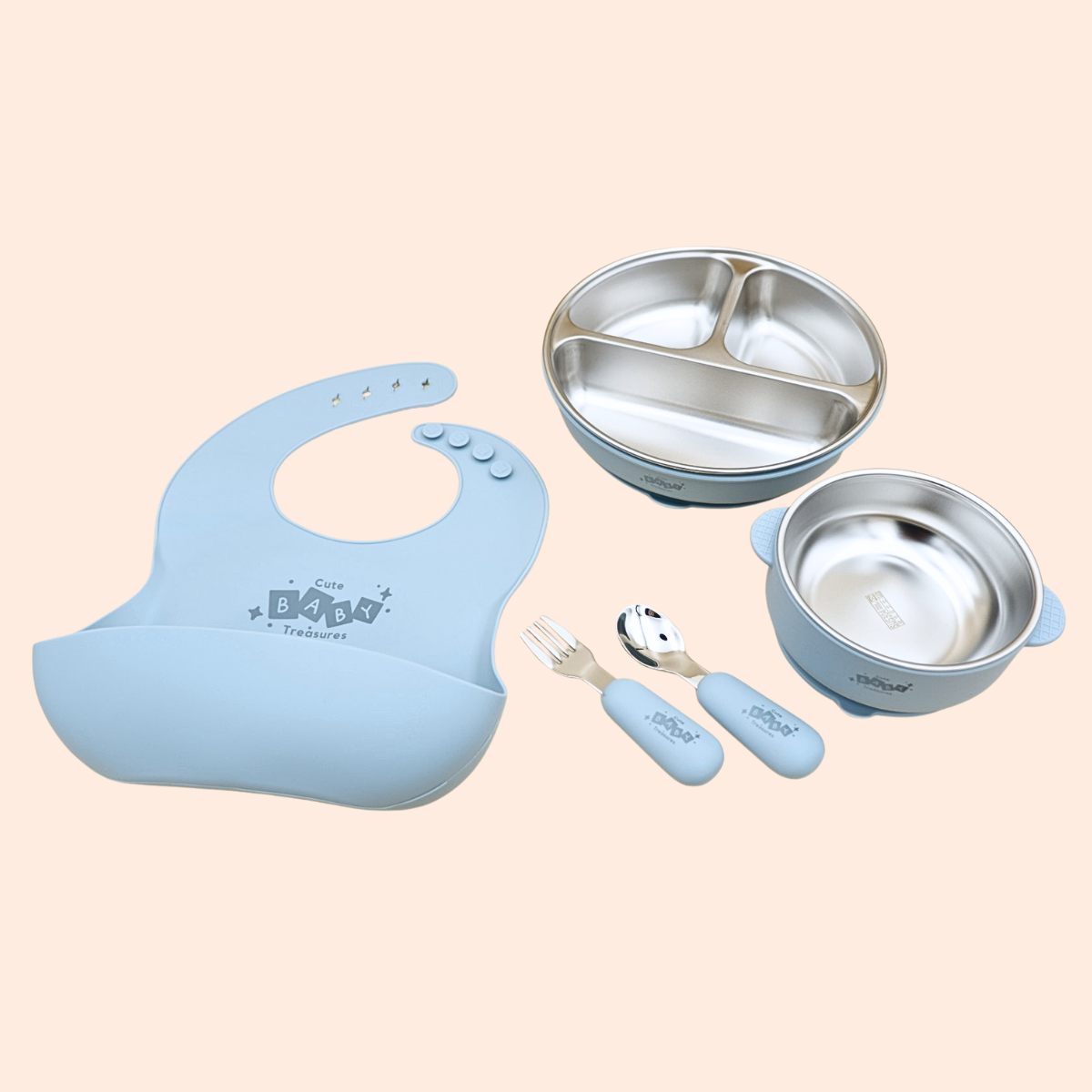 5pcs Stainless Steel Feeding Set With Deep Plate