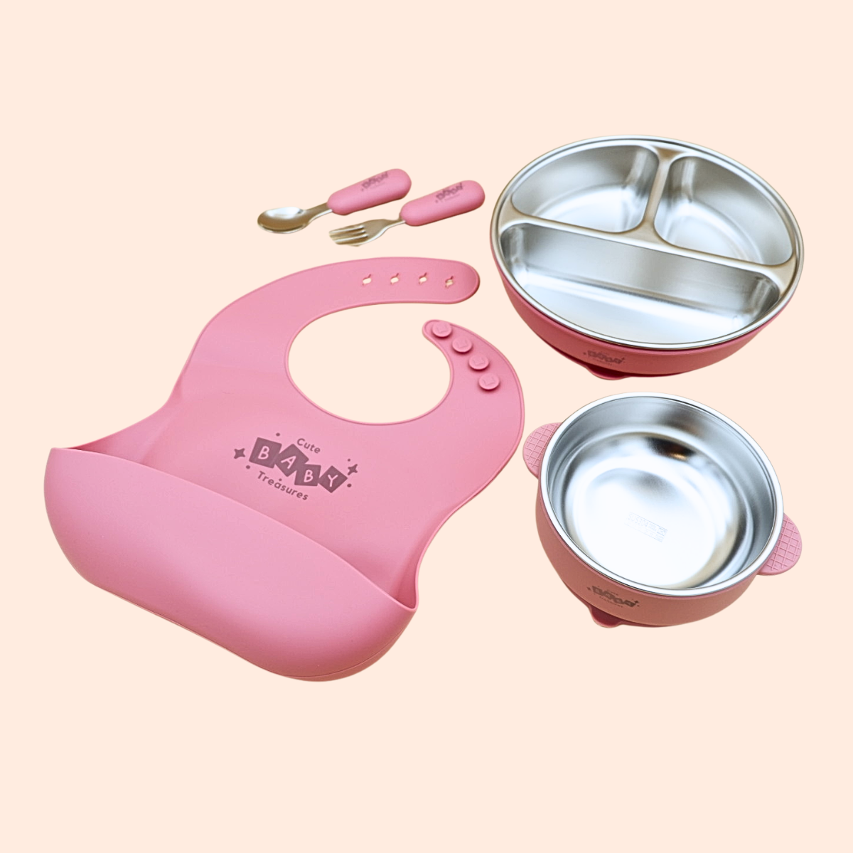 5pcs Stainless Steel Feeding Set With Deep Plate