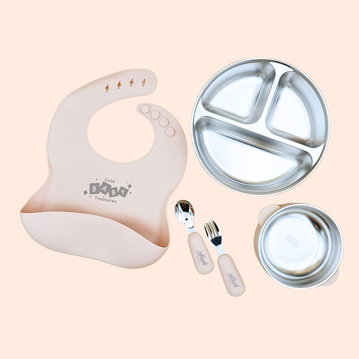 5pcs Stainless Steel Feeding Set With Deep Plate