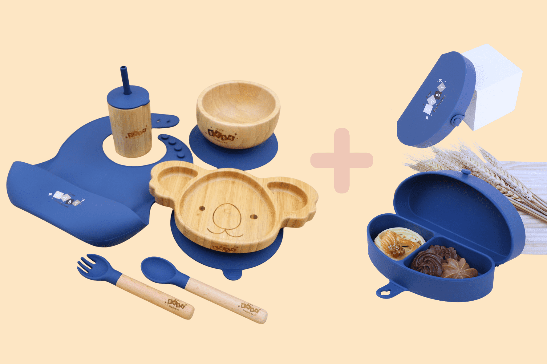 Bamboo & Silicone Baby Feeding Set + Toddler Travel Plate Bundle - Cute Baby Treasures