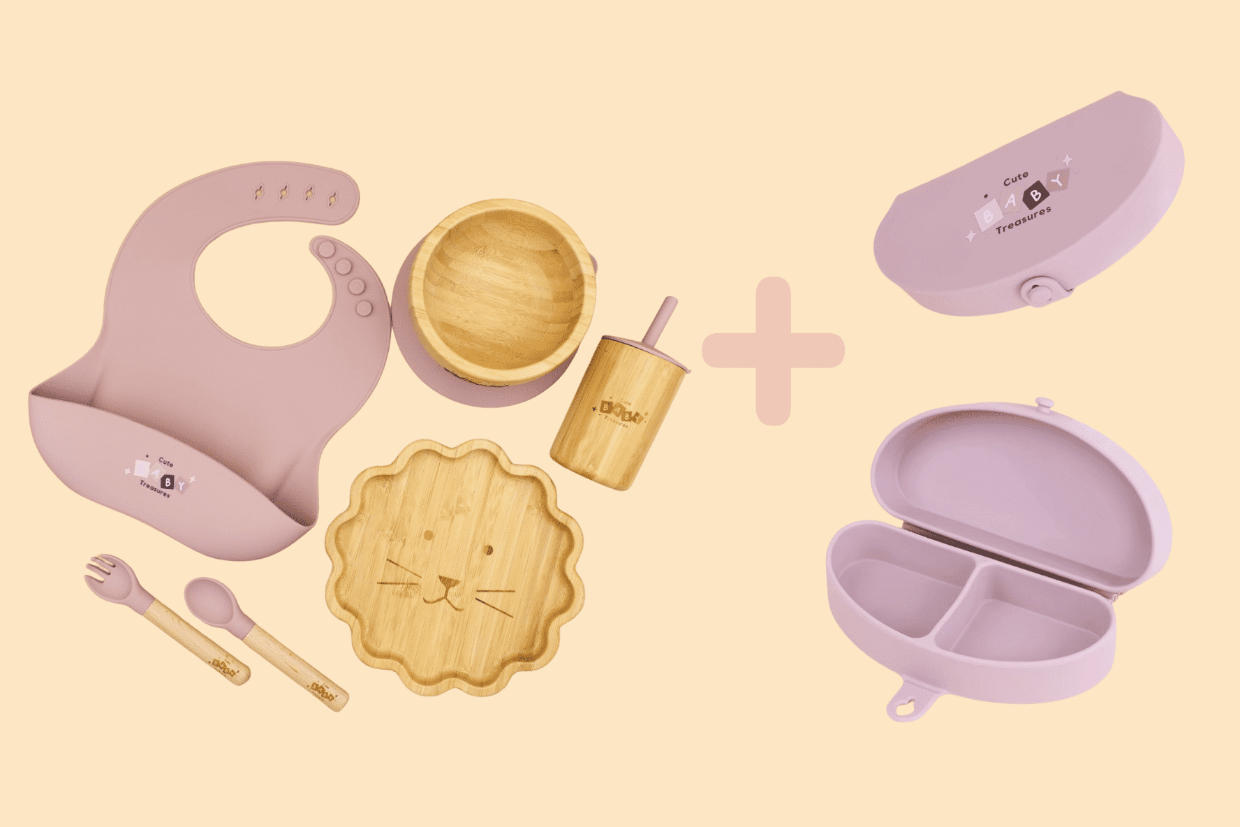 Bamboo & Silicone Baby Feeding Set + Toddler Travel Plate Bundle - Cute Baby Treasures