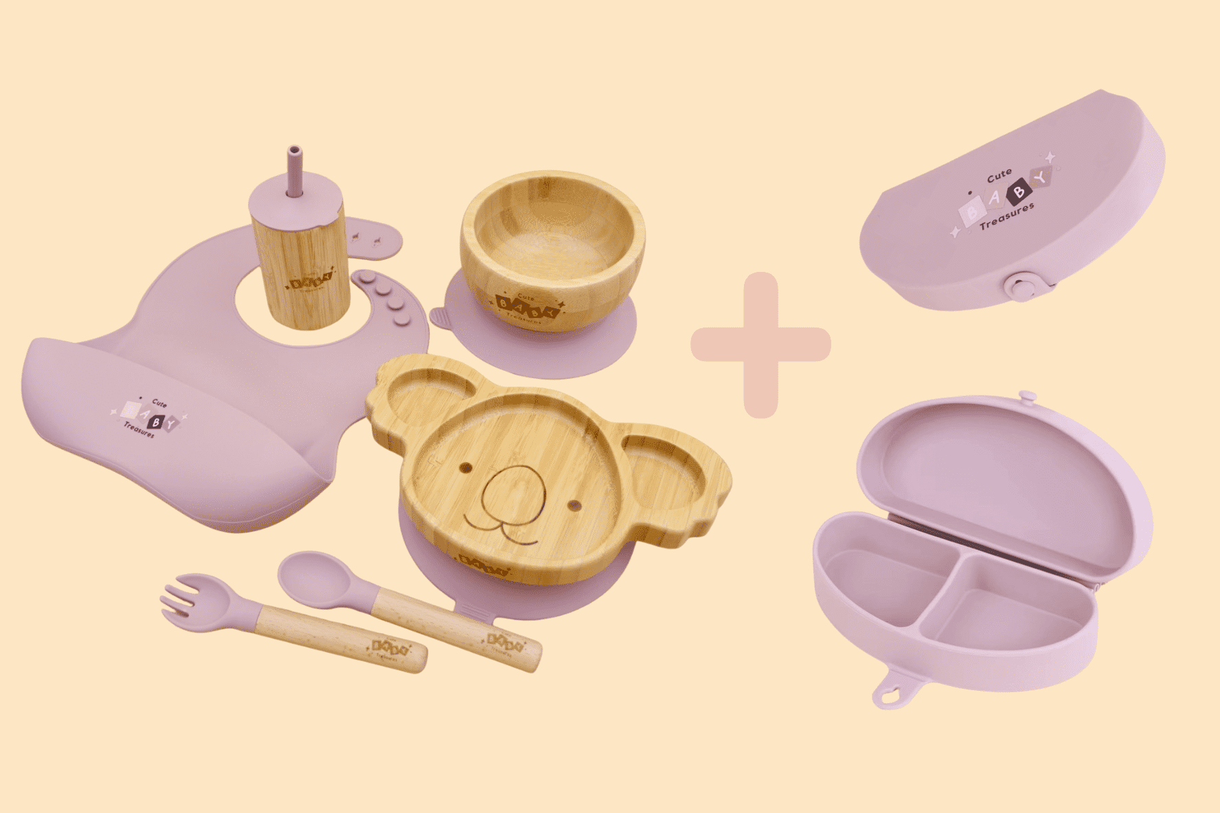 Bamboo & Silicone Baby Feeding Set + Toddler Travel Plate Bundle - Cute Baby Treasures