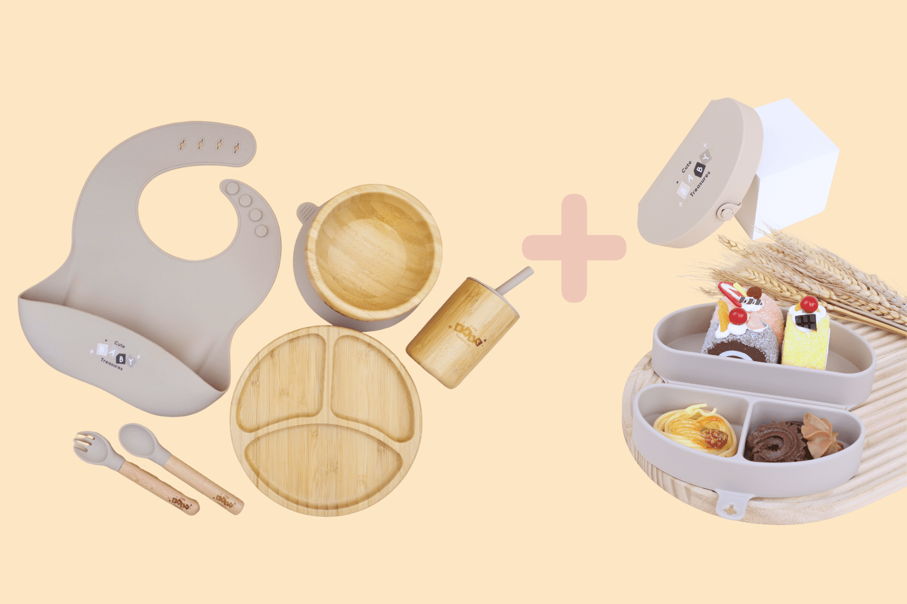 Bamboo & Silicone Baby Feeding Set + Toddler Travel Plate Bundle - Cute Baby Treasures