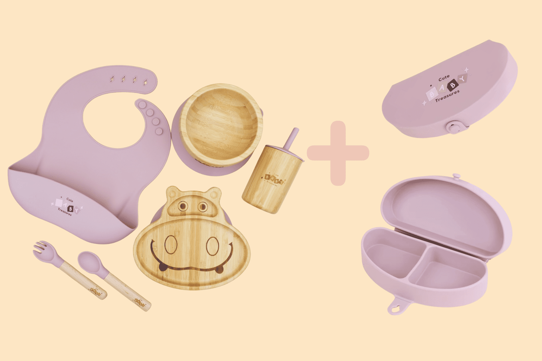 Bamboo & Silicone Baby Feeding Set + Toddler Travel Plate Bundle - Cute Baby Treasures