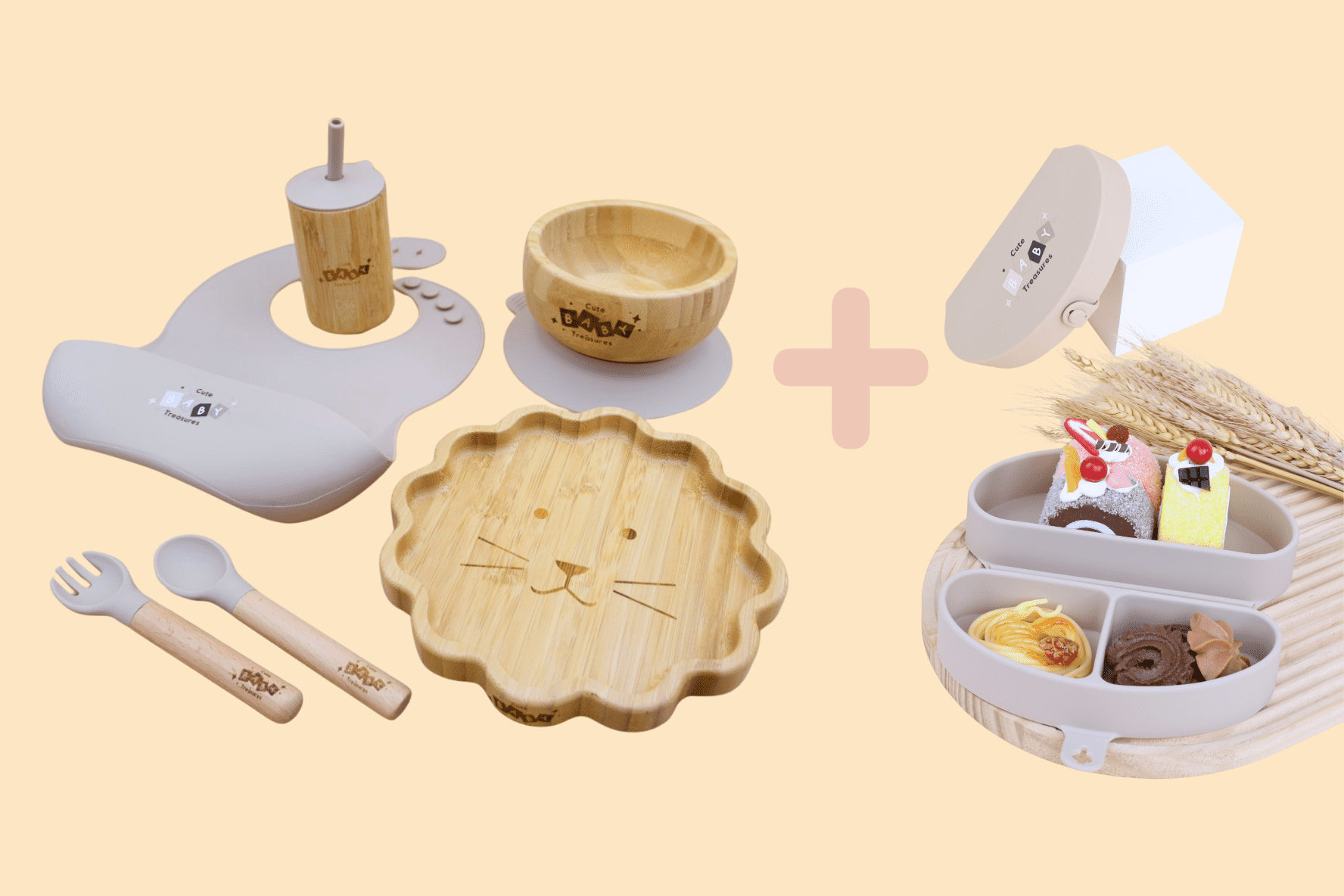 Bamboo & Silicone Baby Feeding Set + Toddler Travel Plate Bundle - Cute Baby Treasures
