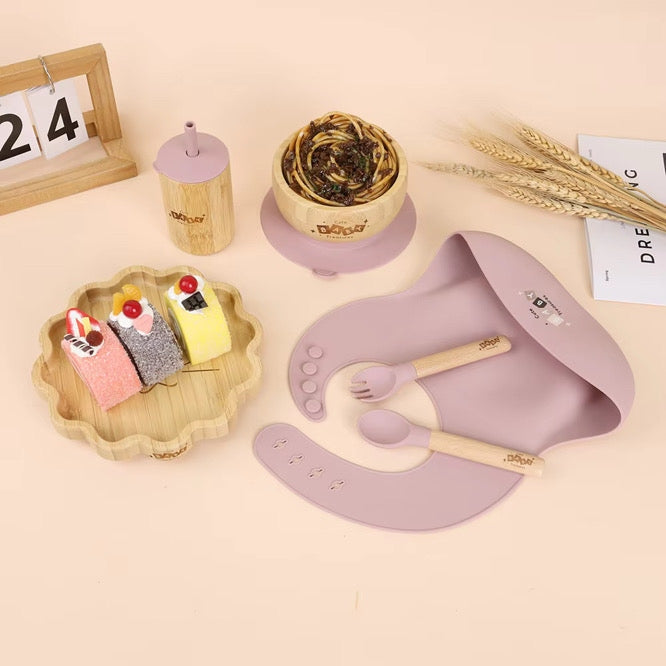Bamboo & Silicone Feeding Set - 6pcs - Cute Baby Treasures