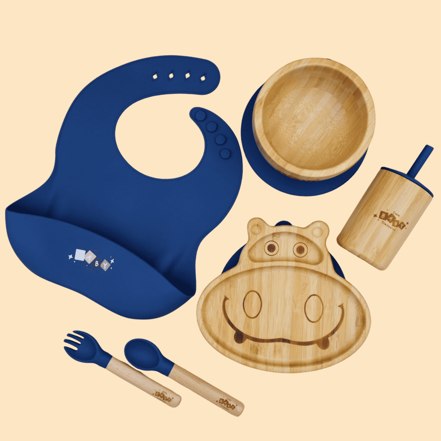 Bamboo & Silicone Feeding Set - 6pcs - Cute Baby Treasures