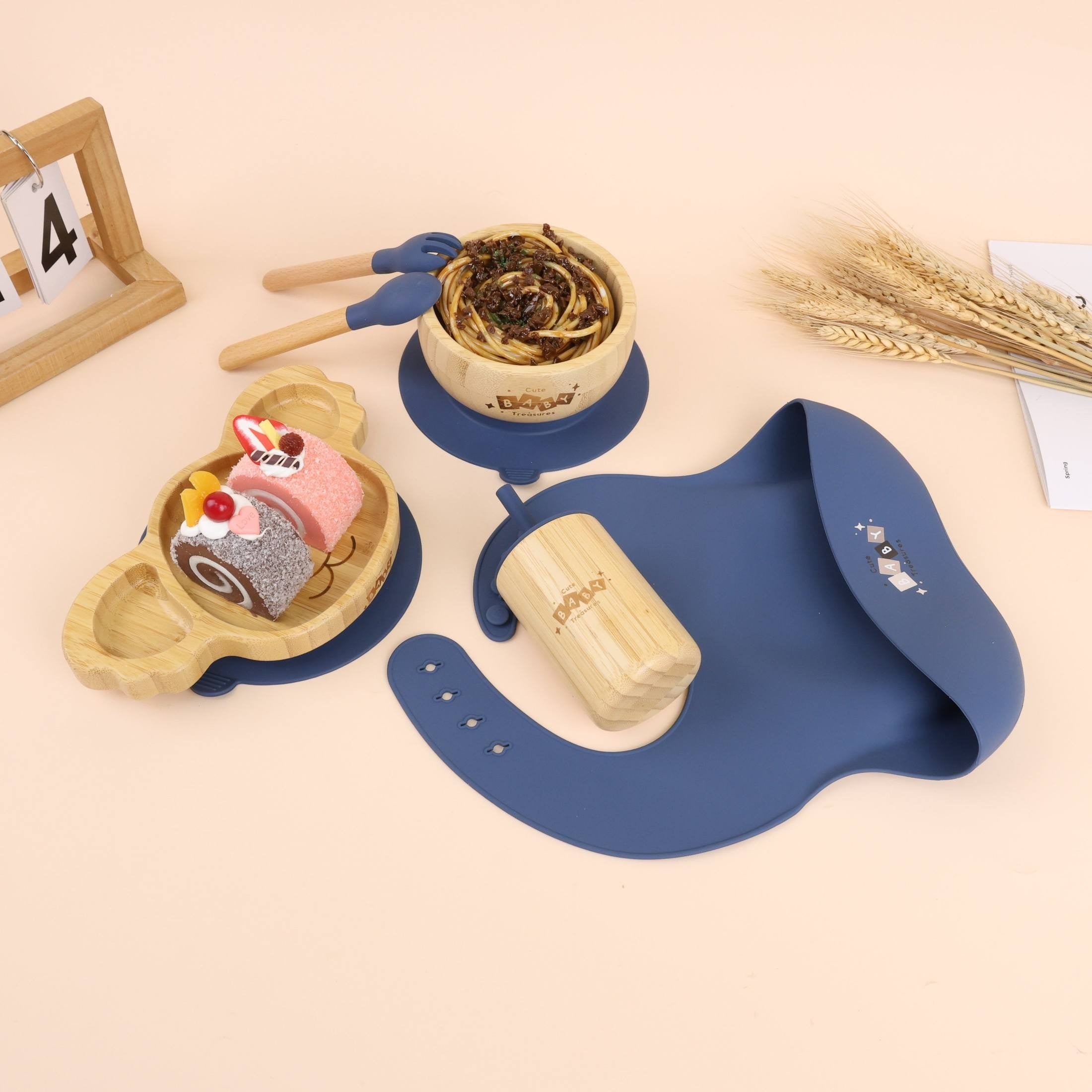 Bamboo & Silicone Feeding Set - 6pcs - Cute Baby Treasures