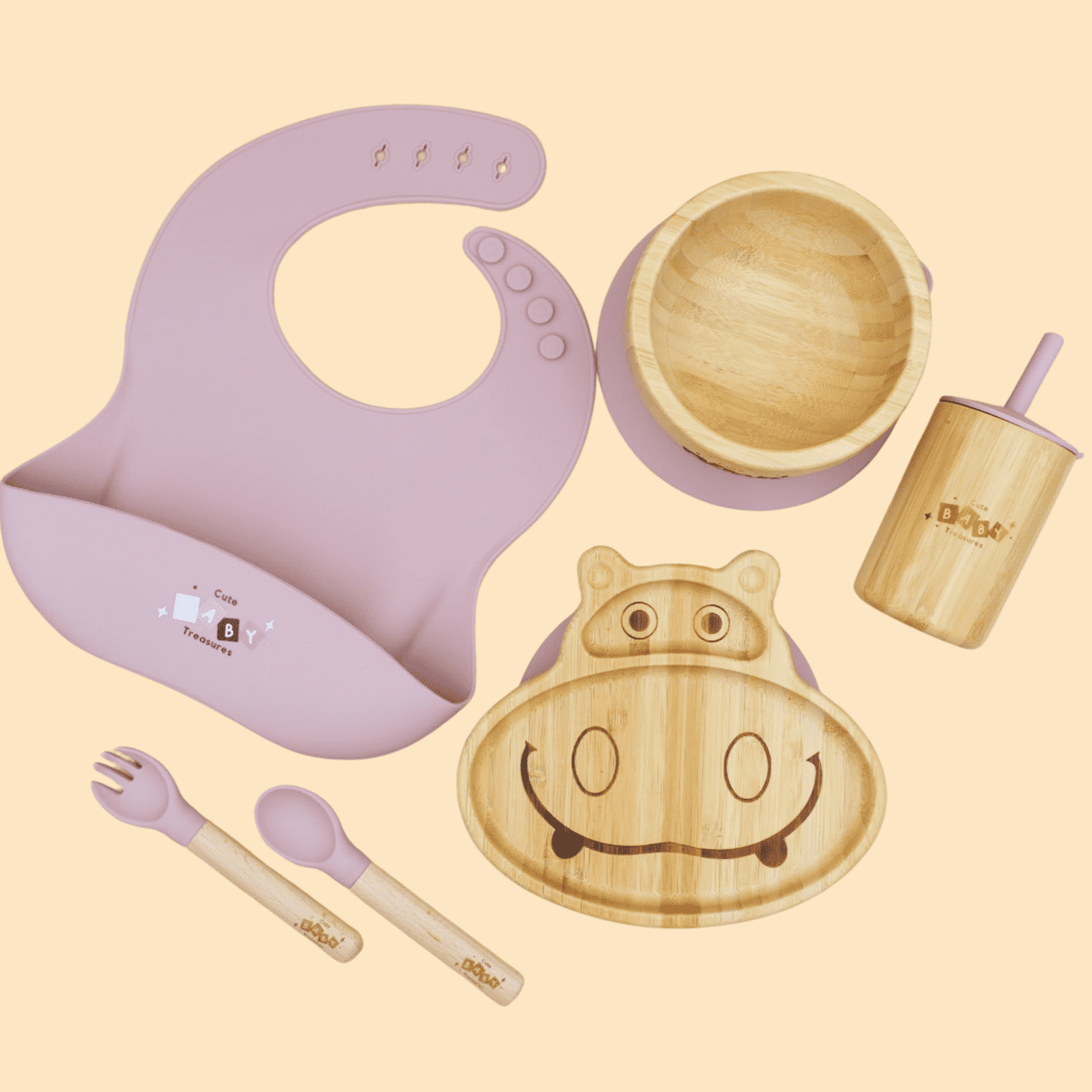 Bamboo & Silicone Feeding Set - 6pcs - Cute Baby Treasures