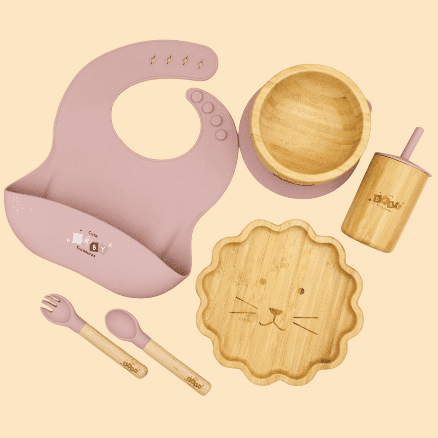 Bamboo & Silicone Feeding Set - 6pcs - Cute Baby Treasures