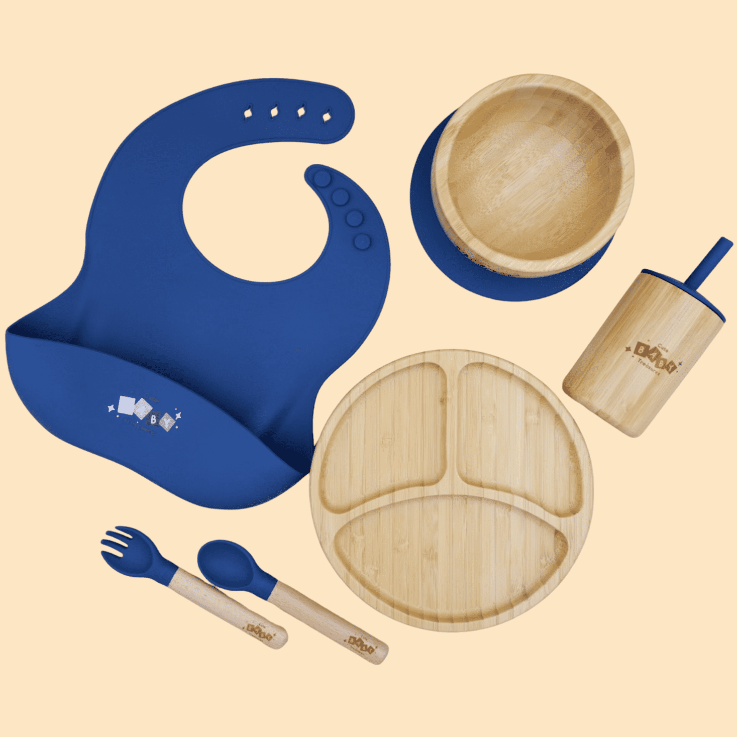 Bamboo & Silicone Feeding Set - 6pcs - Cute Baby Treasures