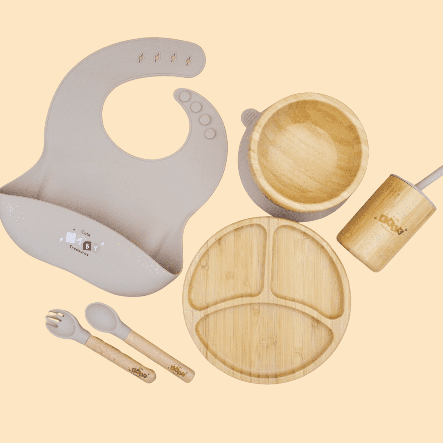 Bamboo & Silicone Feeding Set - 6pcs - Cute Baby Treasures