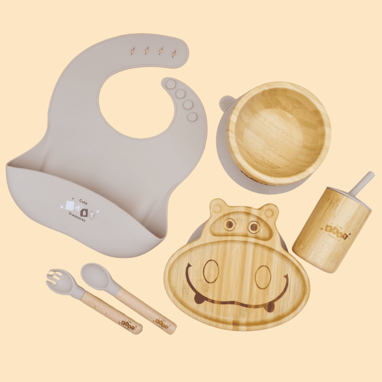 Bamboo & Silicone Feeding Set - 6pcs - Cute Baby Treasures