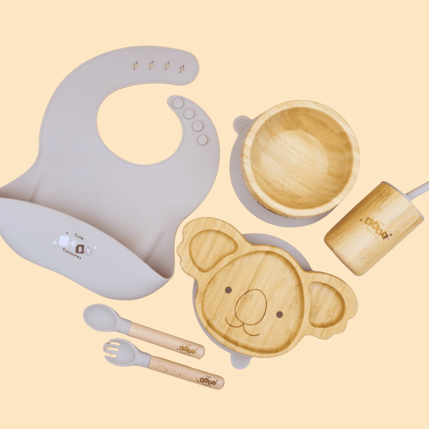 Bamboo & Silicone Feeding Set - 6pcs - Cute Baby Treasures