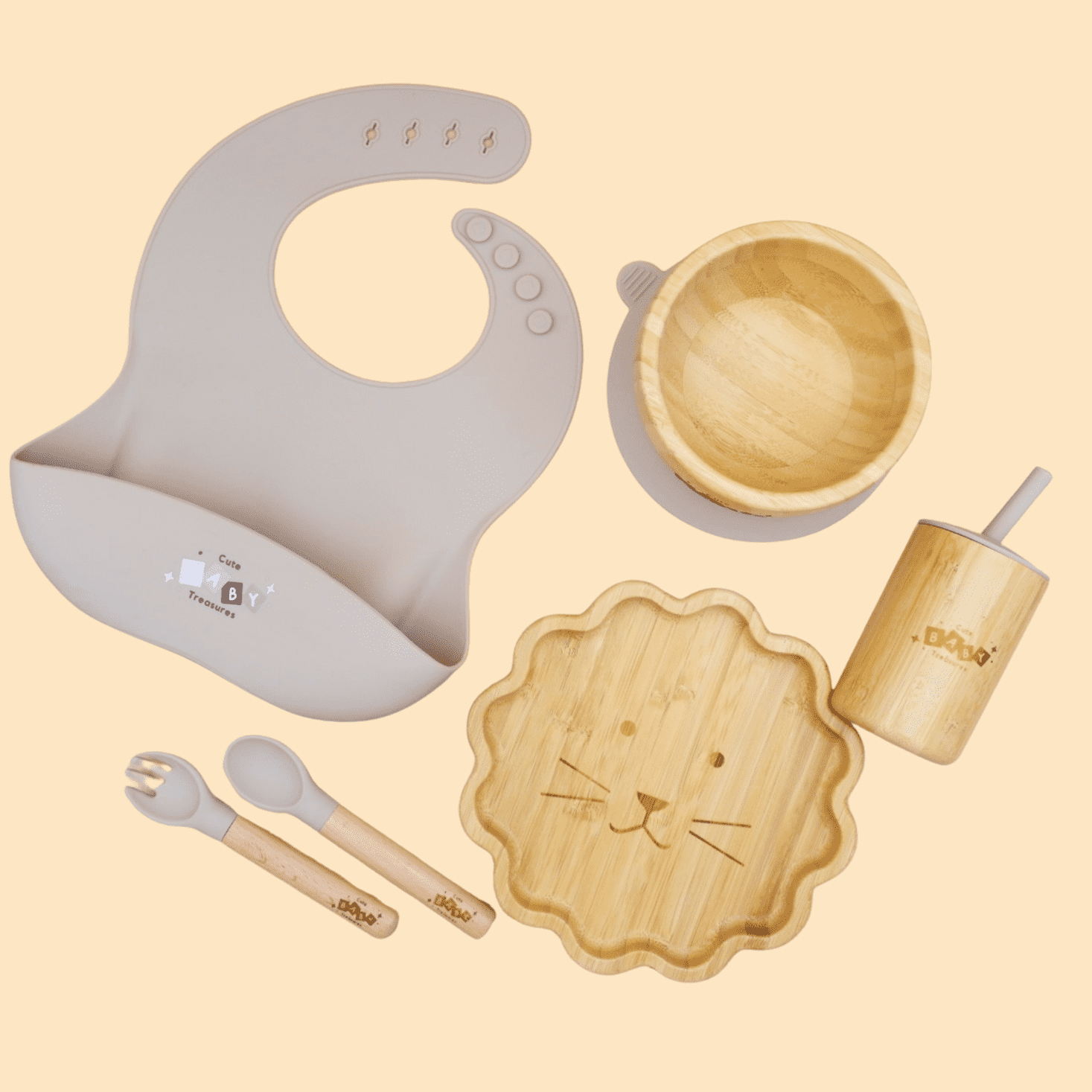 Bamboo & Silicone Feeding Set - 6pcs - Cute Baby Treasures
