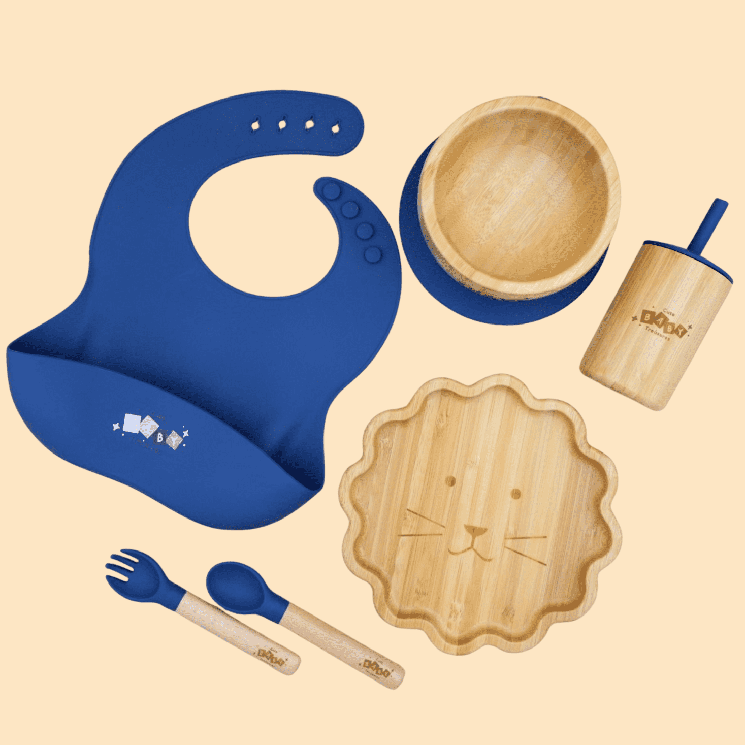 Bamboo & Silicone Feeding Set - 6pcs - Cute Baby Treasures