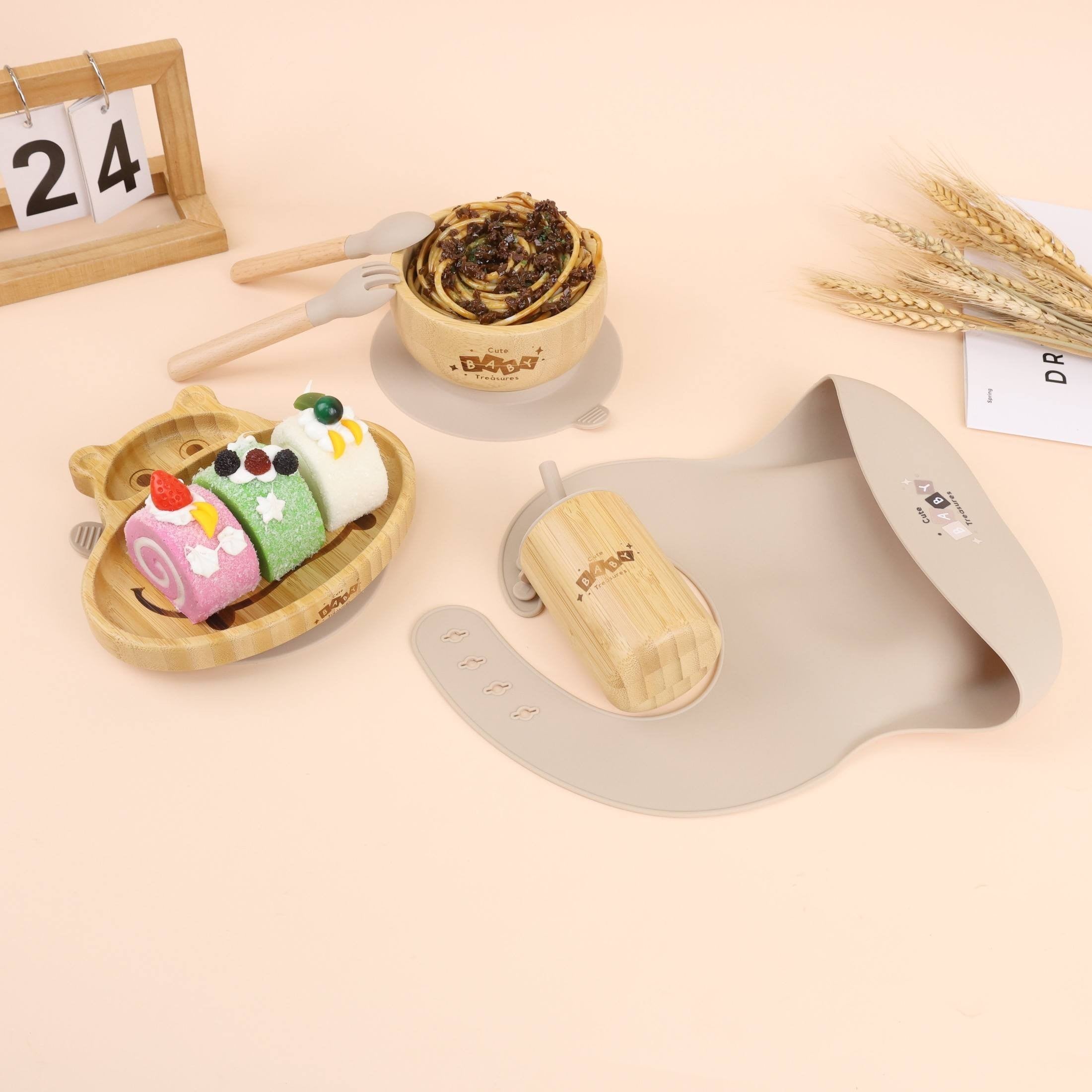 Bamboo & Silicone Feeding Set - 6pcs - Cute Baby Treasures