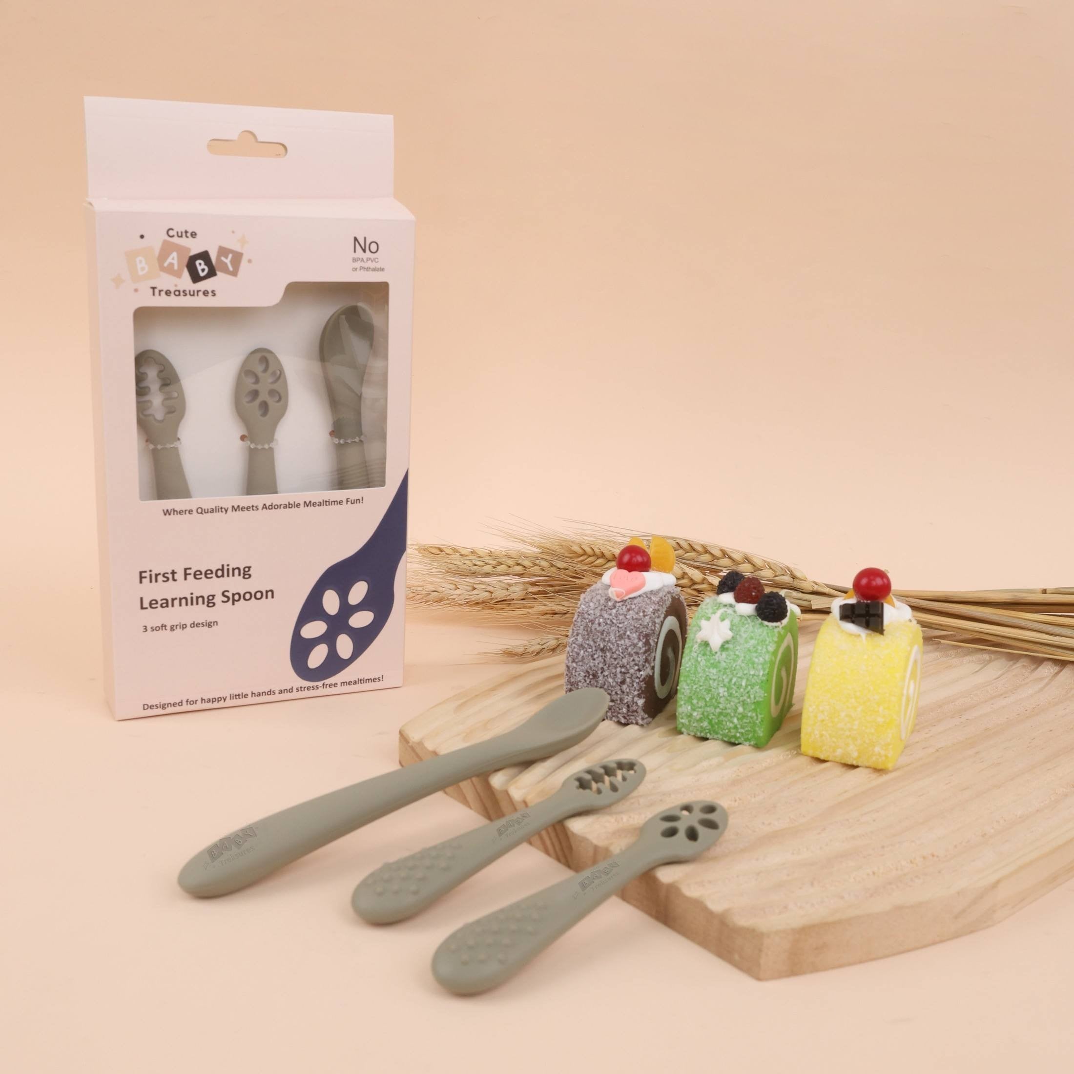 First Feeding Learning Spoon Set – Baby Self-Feeding Utensils | BPA-Free Silicone Training Spoons for Infants - Cute Baby Treasures