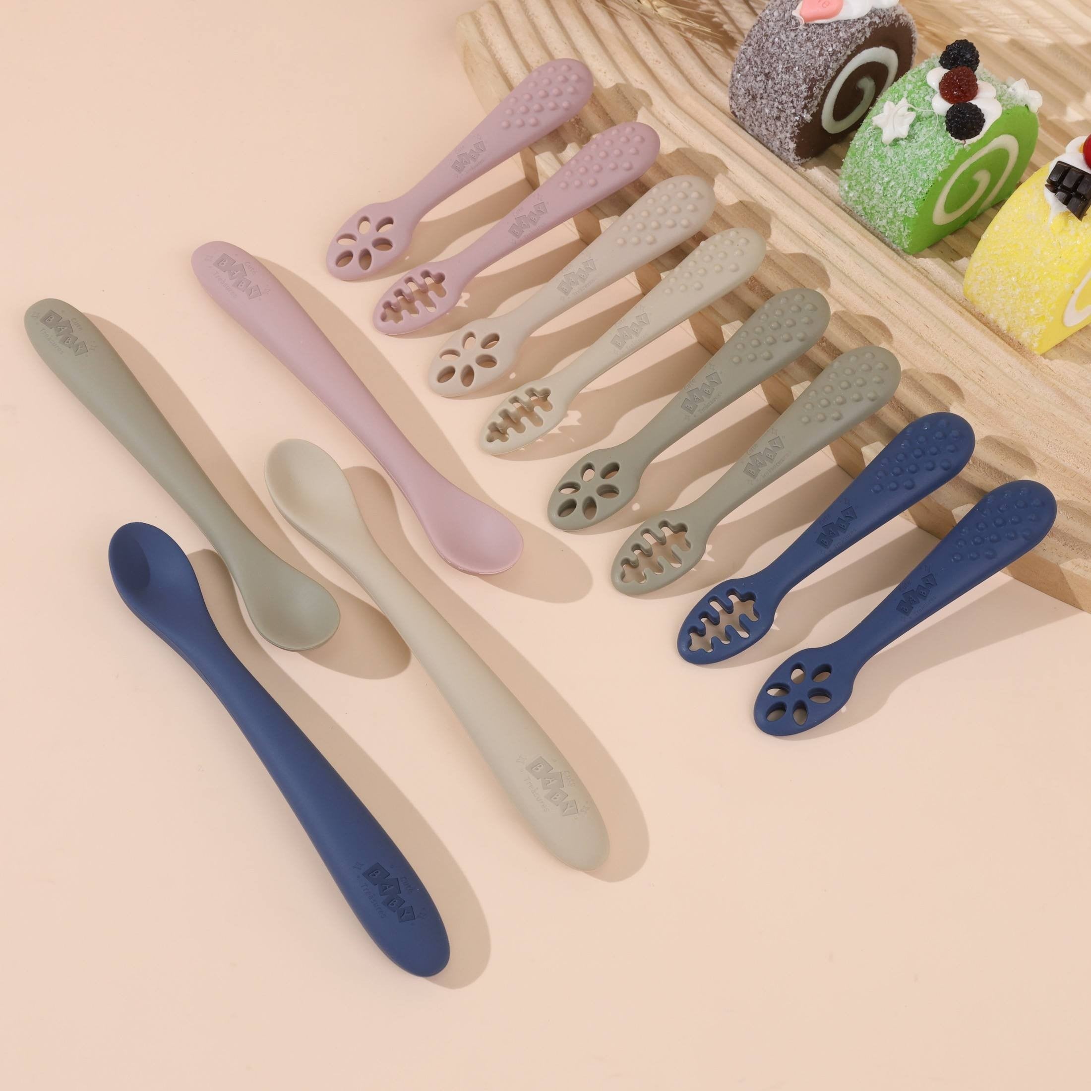 First Feeding Learning Spoon Set – Baby Self-Feeding Utensils | BPA-Free Silicone Training Spoons for Infants - Cute Baby Treasures