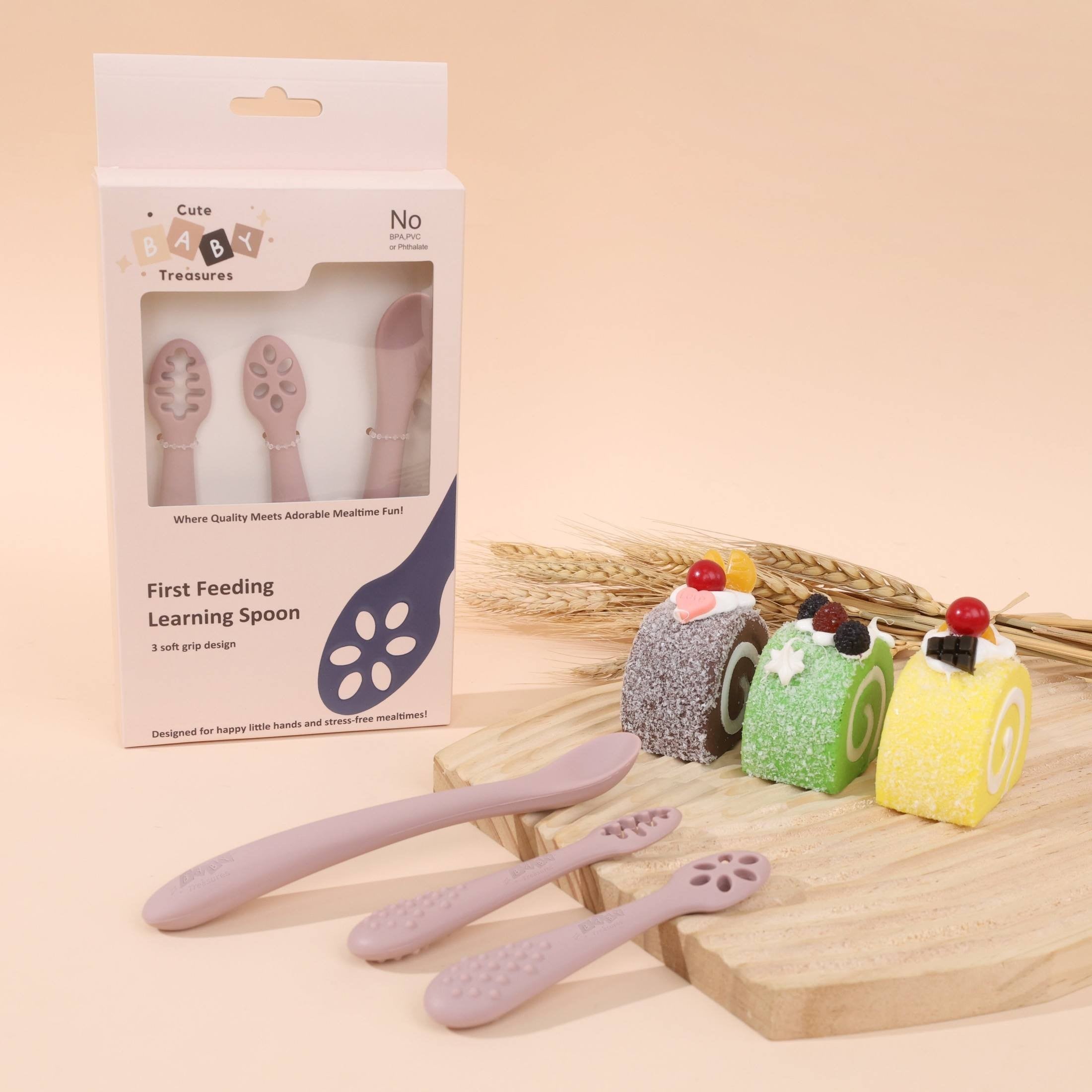 First Feeding Learning Spoon Set – Baby Self-Feeding Utensils | BPA-Free Silicone Training Spoons for Infants - Cute Baby Treasures