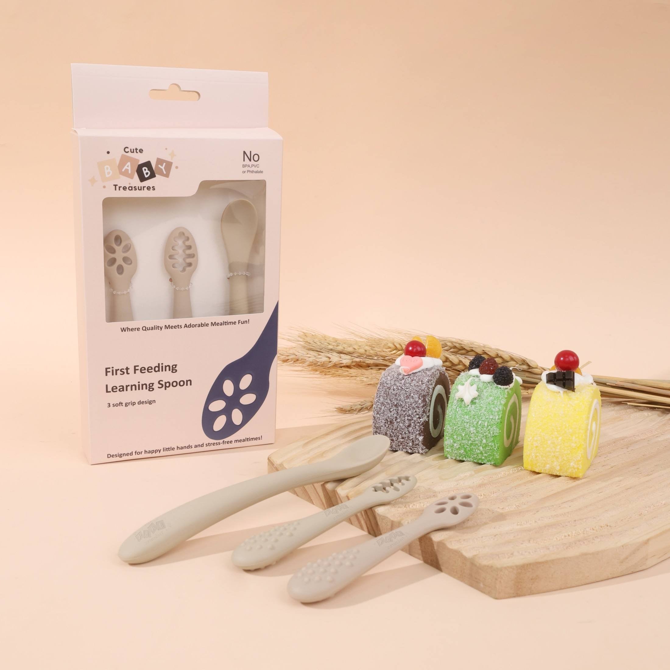 First Feeding Learning Spoon Set – Baby Self-Feeding Utensils | BPA-Free Silicone Training Spoons for Infants - Cute Baby Treasures
