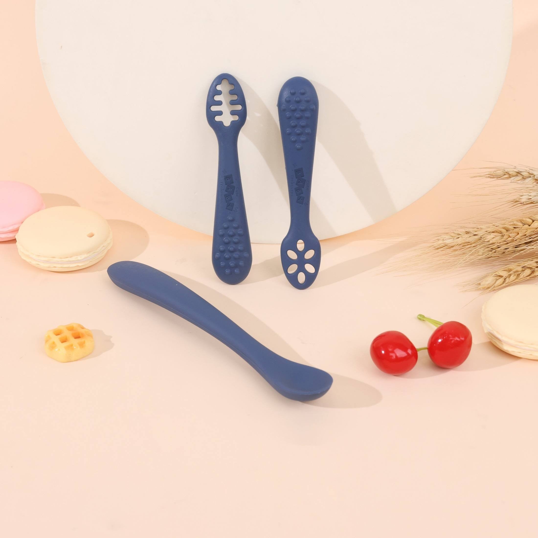 First Feeding Learning Spoon Set – Baby Self-Feeding Utensils | BPA-Free Silicone Training Spoons for Infants - Cute Baby Treasures