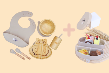Bamboo & Silicone Baby Feeding Set + Toddler Travel Plate Bundle