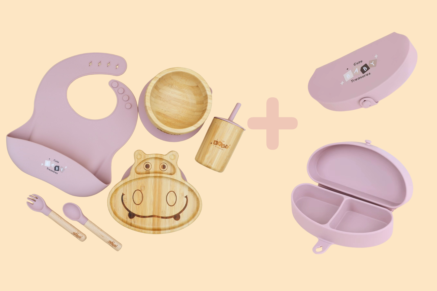 Bamboo & Silicone Baby Feeding Set + Toddler Travel Plate Bundle