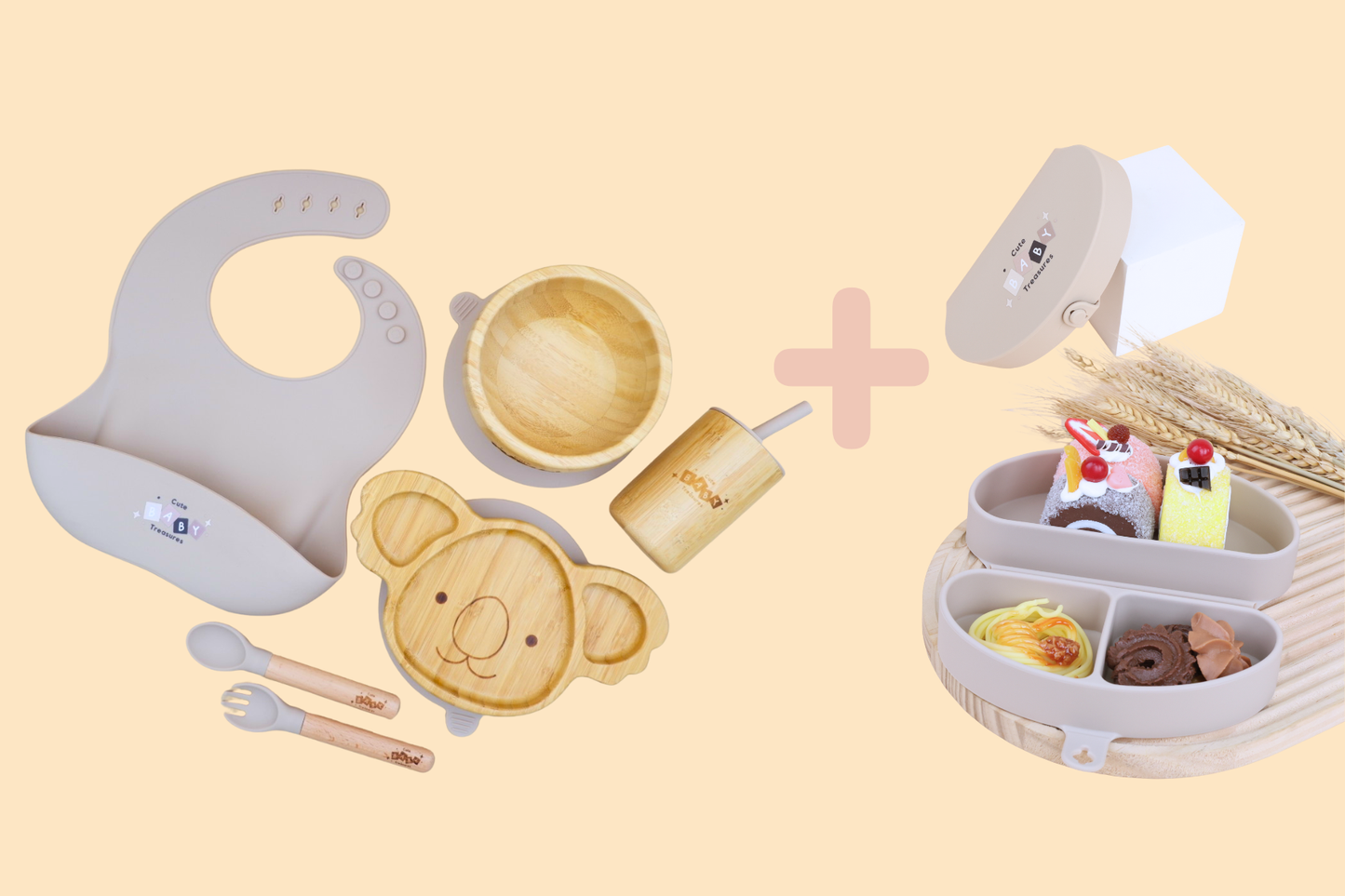 Bamboo & Silicone Baby Feeding Set + Toddler Travel Plate Bundle