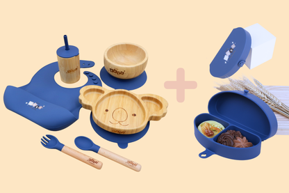 Bamboo & Silicone Baby Feeding Set + Toddler Travel Plate Bundle