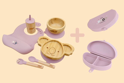 Bamboo & Silicone Baby Feeding Set + Toddler Travel Plate Bundle