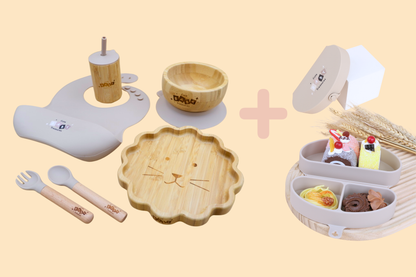 Bamboo & Silicone Baby Feeding Set + Toddler Travel Plate Bundle