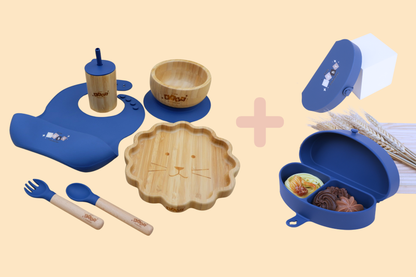 Bamboo & Silicone Baby Feeding Set + Toddler Travel Plate Bundle