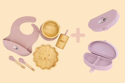 Bamboo & Silicone Baby Feeding Set + Toddler Travel Plate Bundle