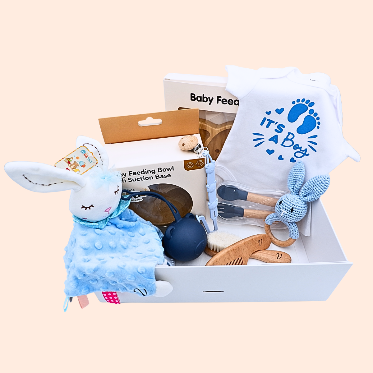 Personalised Baby Shower Gift Hamper (Luxury Newborn Gift Set with Bamboo & Silicone Essentials) - Cute Baby Treasures