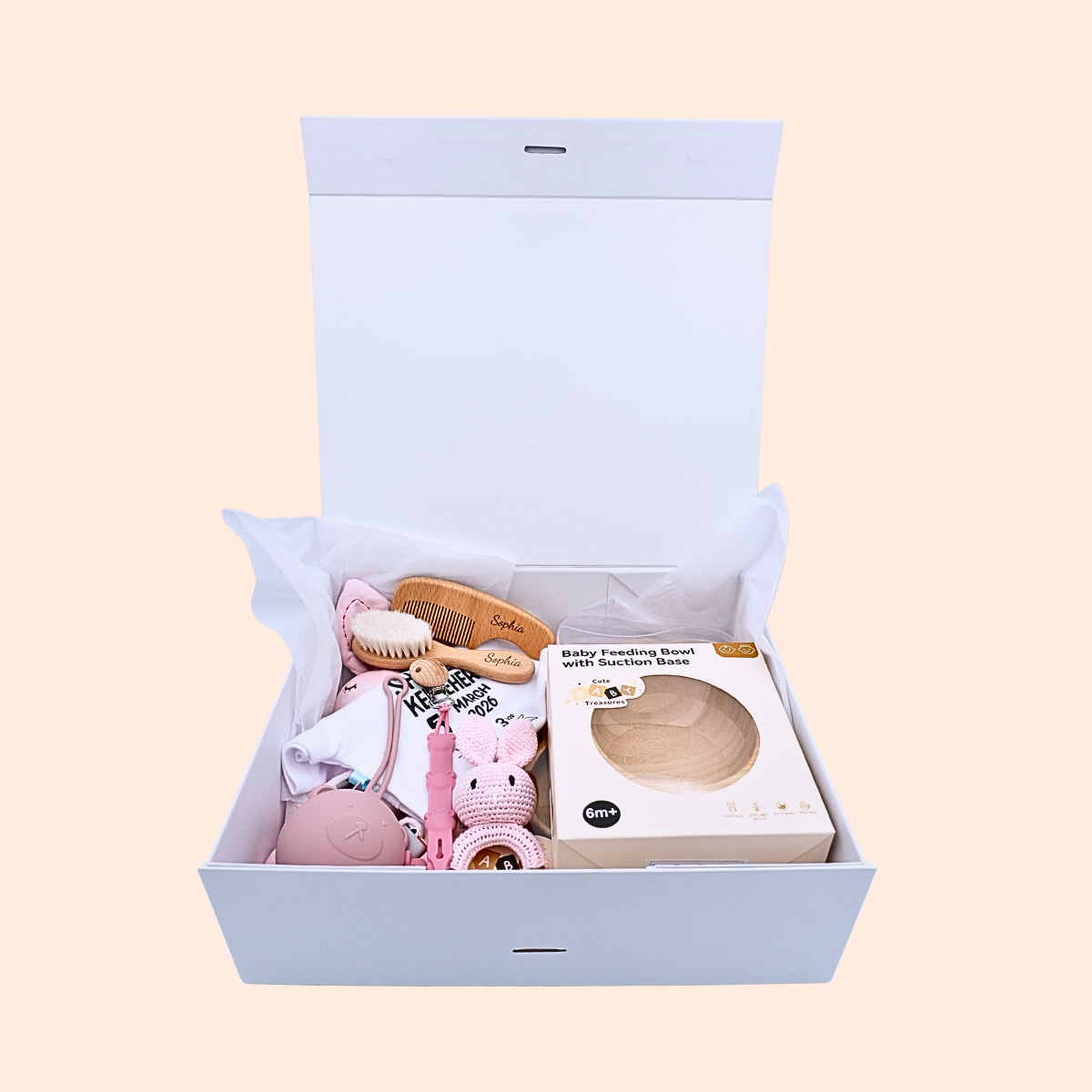 Personalised Baby Shower Gift Hamper (Luxury Newborn Gift Set with Bamboo & Silicone Essentials) - Cute Baby Treasures