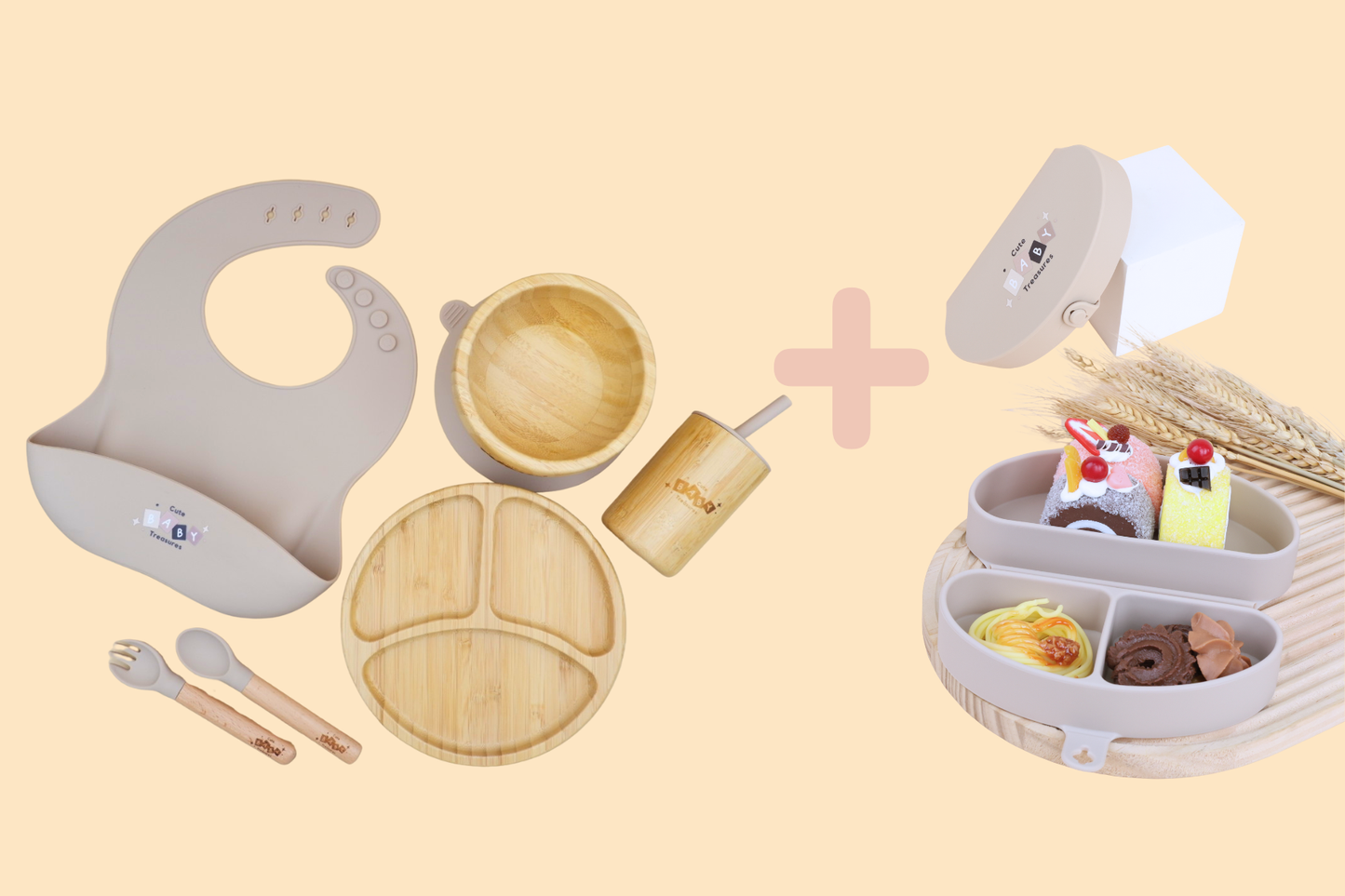 Bamboo & Silicone Baby Feeding Set + Toddler Travel Plate Bundle