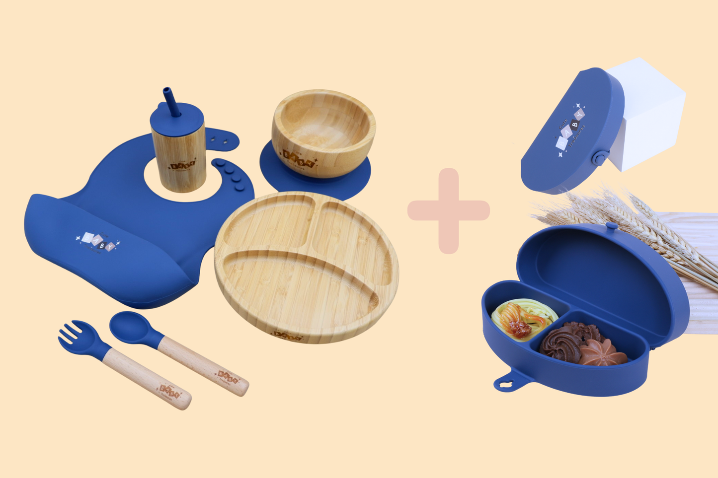Bamboo & Silicone Baby Feeding Set + Toddler Travel Plate Bundle