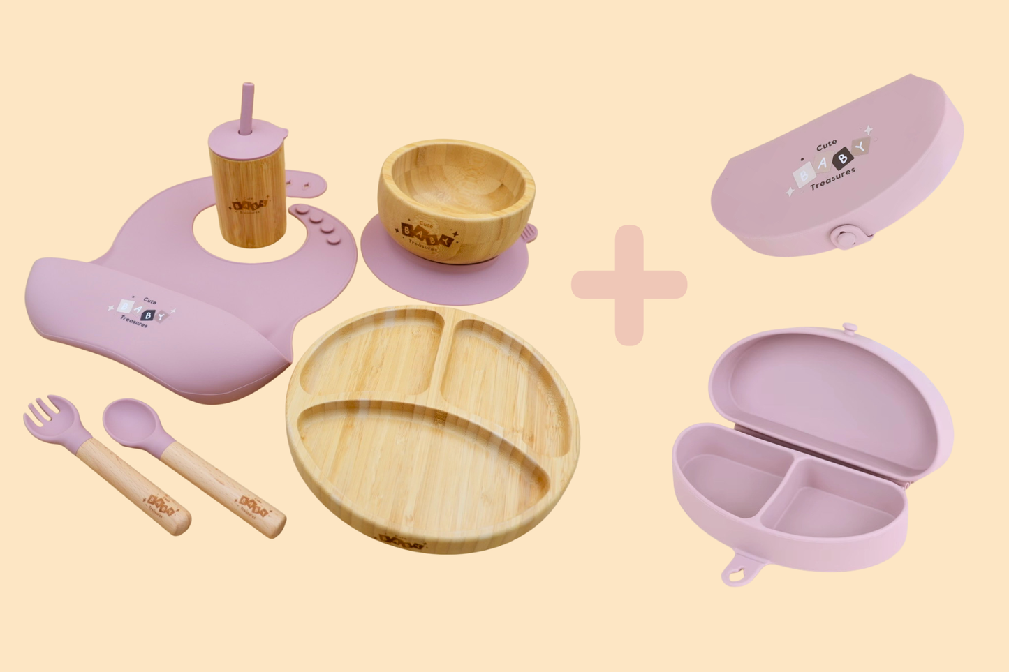 Bamboo & Silicone Baby Feeding Set + Toddler Travel Plate Bundle