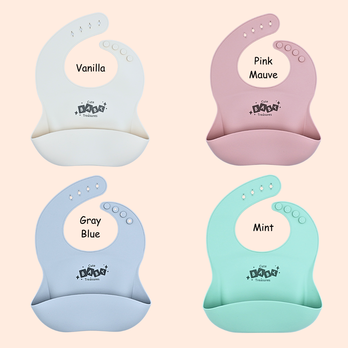 Silicone Bib with Catcher Pocket - Cute Baby Treasures