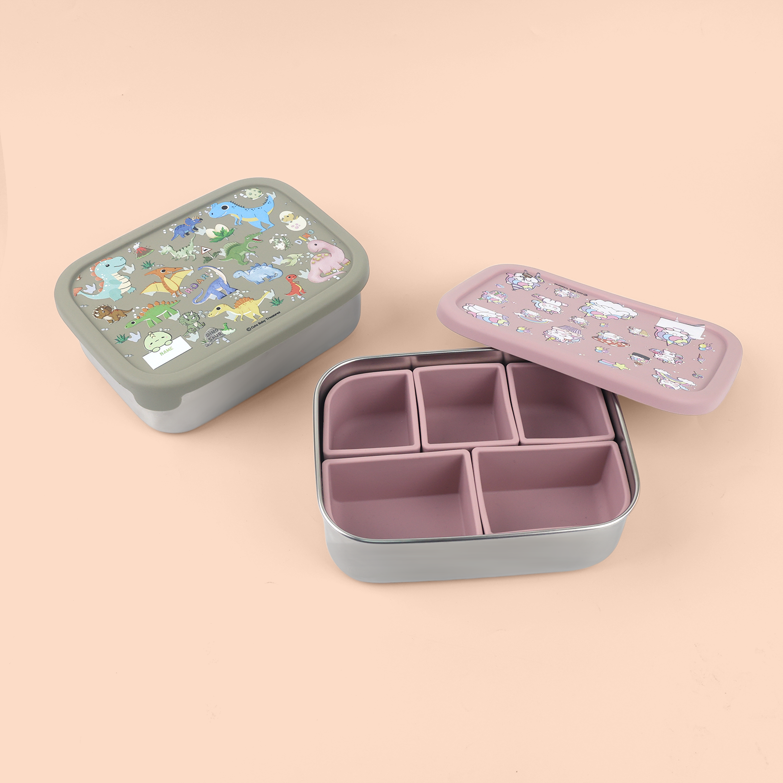 Stainless Steel Bento Lunch Box With Removable Silicone Compartments
